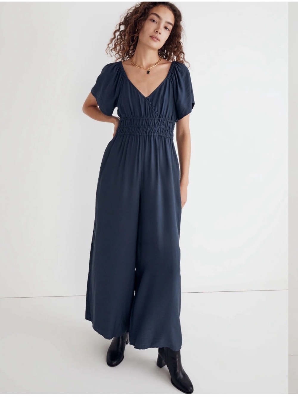 Madewell Navy with Smocked Waist and Puff Sleeves